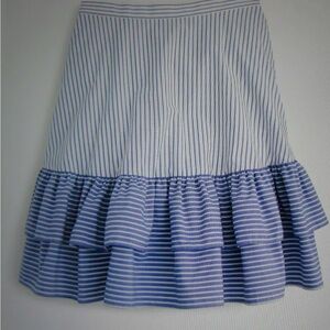 J.Crew Striped Ruffle Skirt- White/Lake Blue- NWT- Size 4